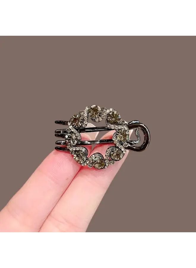 Vintage Inspired Elegant Rhinestone Round Hair Clip Hollow Alloy Side Bangs Accessory For Women Crab Clip - Image 3